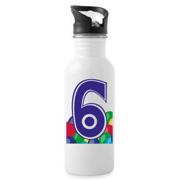 6 / Blaue sechs mit vielen Luftballons. - Trinkflasche mit integriertem Trinkhalm - Weiß - Rechts