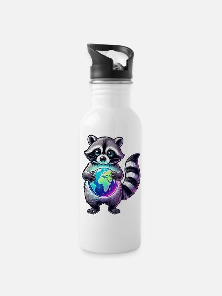 cute raccoon - Water bottle with straw - white