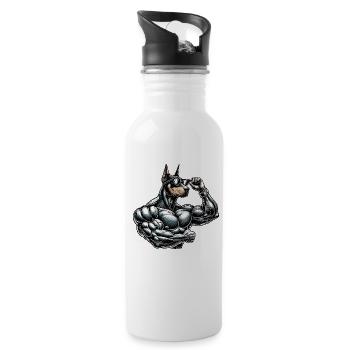 Dobermann loyal bis zum Schluss Muskelhund Shirt - Trinkflasche mit integriertem Trinkhalm - Weiß - Rechts