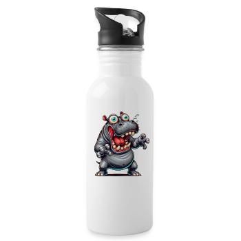 Crazy Nilpferd Comic Stil lustiges Tier Motiv - Trinkflasche mit integriertem Trinkhalm - Weiß - Rechts