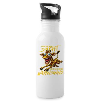 Crazy Giraffe on the Edge of Madness Comic Style - Water bottle with straw - white - Right