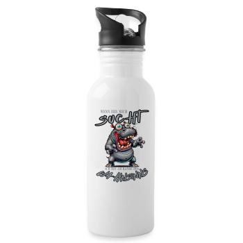 Crazy hippo on the verge of madness comic book style - Water bottle with straw - white - Right
