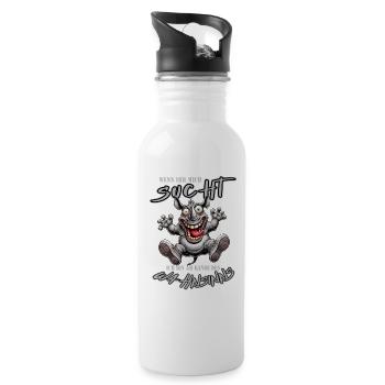 Crazy Rhino on the Edge of Madness Comic Style - Water bottle with straw - white - Right