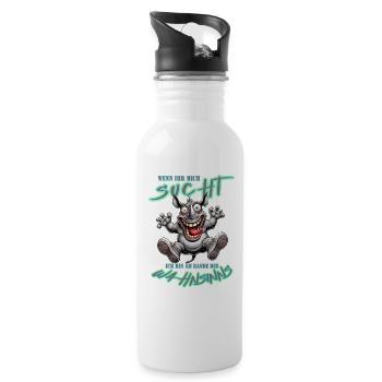 Crazy Rhino on the Edge of Madness Comic Style - Water bottle with straw - white - Right