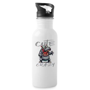 Cute but Crazy Nilpferd Comic Stil lustiges Motiv - Trinkflasche mit integriertem Trinkhalm - Weiß - Rechts