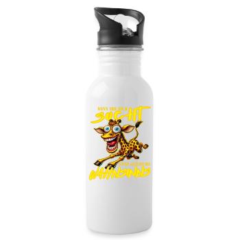 Crazy Giraffe on the Edge of Madness Comic Style - Water bottle with straw - white - Right