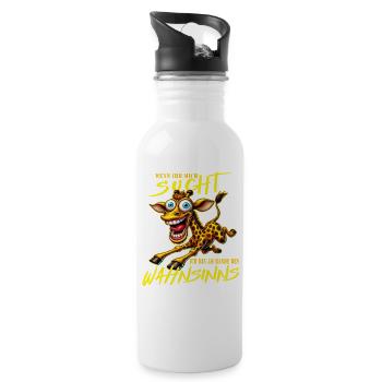 Crazy Giraffe on the Edge of Madness Comic Style - Water bottle with straw - white - Right