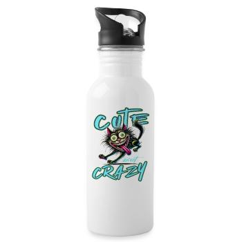 Chat mignon mais fou style bande dessinée Motif drôle - Gourde avec paille intégrée - blanc - Droite