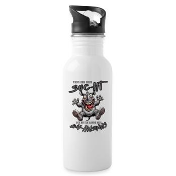 Crazy Rhino on the Edge of Madness Comic Style - Water bottle with straw - white - Right