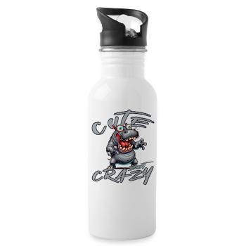 Cute but Crazy Nilpferd Comic Stil lustiges Motiv - Trinkflasche mit integriertem Trinkhalm - Weiß - Rechts