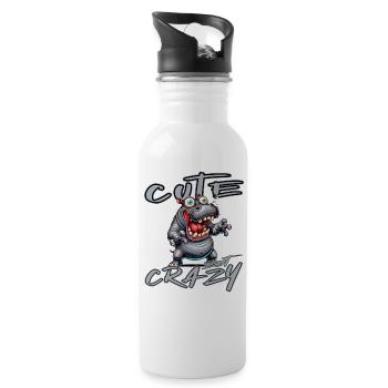 Cute but Crazy Nilpferd Comic Stil lustiges Motiv - Trinkflasche mit integriertem Trinkhalm - Weiß - Rechts