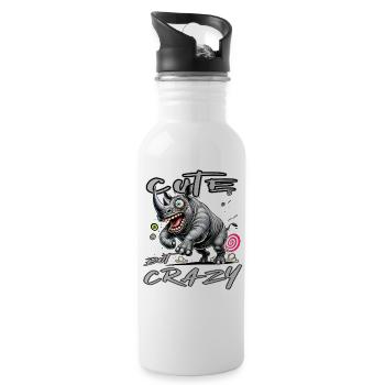 Motif drôle de bande dessinée de rhinocéros mignon mais fou - Gourde avec paille intégrée - blanc - Droite