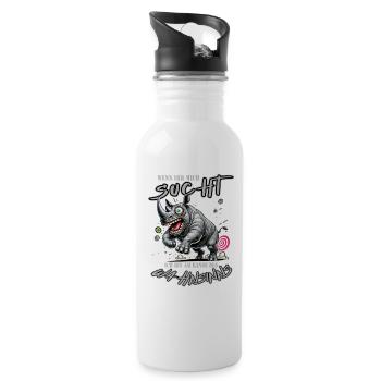 Crazy Rhino on the Edge of Madness Comic Style - Water bottle with straw - white - Right