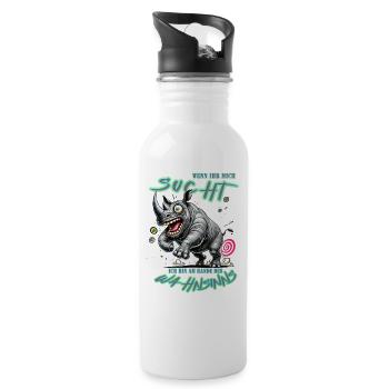 Crazy Rhino on the Edge of Madness Comic Style - Water bottle with straw - white - Right