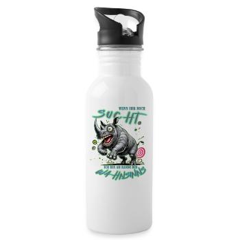 Crazy Rhino on the Edge of Madness Comic Style - Water bottle with straw - white - Right