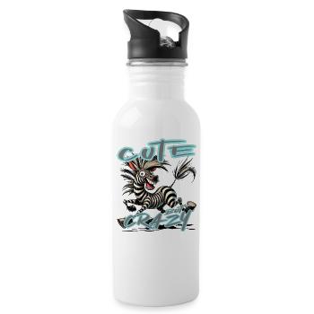 Mignon mais fou zèbre style bande dessinée Motif drôle - Gourde avec paille intégrée - blanc - Droite