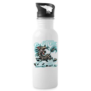 Mignon mais fou zèbre style bande dessinée Motif drôle - Gourde avec paille intégrée - blanc - Droite