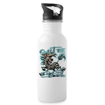Mignon mais fou zèbre style bande dessinée Motif drôle - Gourde avec paille intégrée - blanc - Droite