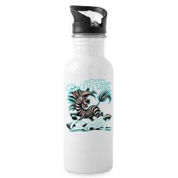 Mignon mais fou zèbre style bande dessinée Motif drôle - Gourde avec paille intégrée - blanc - Droite