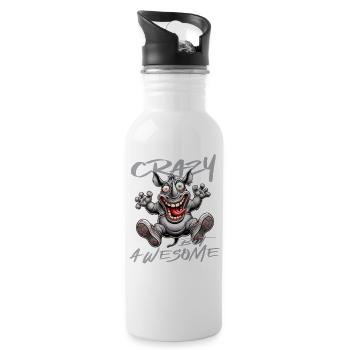 Crazy but Awesome Nashorn Comic Stil - Trinkflasche mit integriertem Trinkhalm - Weiß - Rechts