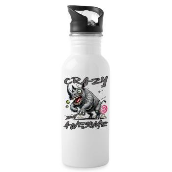 Style de bande dessinée de rhinocéros fou mais génial - Gourde avec paille intégrée - blanc - Droite