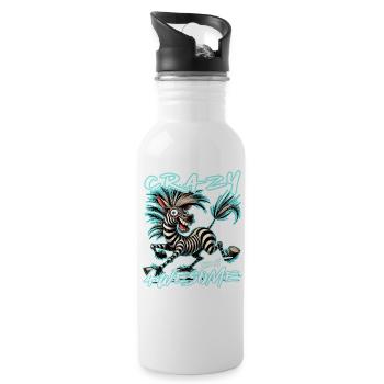 Crazy but Awesome Zebra Comic Style - Water bottle with straw - white - Right