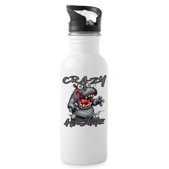 Crazy but Awesome Nilpferd Comic Stil - Trinkflasche mit integriertem Trinkhalm - Weiß - Rechts