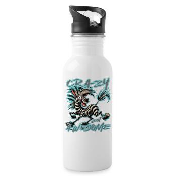 Crazy but Awesome Zebra Comic Style - Water bottle with straw - white - Right