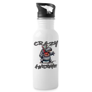 Crazy but Awesome Nilpferd Comic Stil - Trinkflasche mit integriertem Trinkhalm - Weiß - Rechts