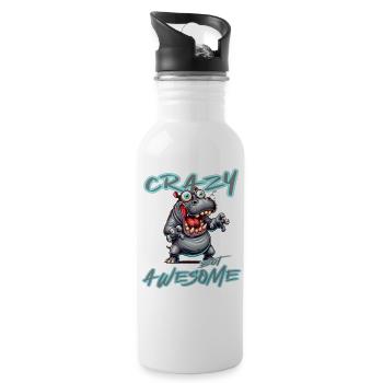 Crazy but Awesome Nilpferd Comic Stil - Trinkflasche mit integriertem Trinkhalm - Weiß - Rechts