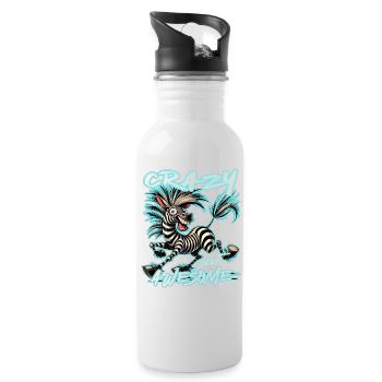 Crazy but Awesome Zebra Comic Style - Water bottle with straw - white - Right