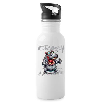 Crazy but Awesome Nilpferd Comic Stil - Trinkflasche mit integriertem Trinkhalm - Weiß - Rechts