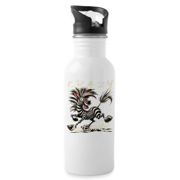 Crazy but Awesome Zebra Comic Style - Water bottle with straw - white - Right