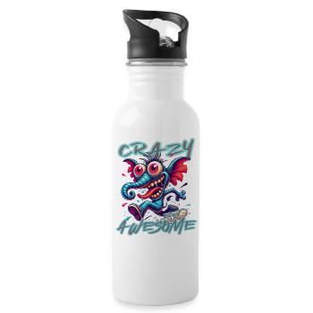 Crazy but Awesome Elefant Comic Stil - Trinkflasche mit integriertem Trinkhalm - Weiß - Rechts