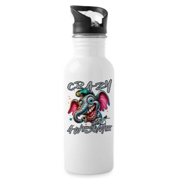 Crazy but Awesome Elefant Comic Stil - Trinkflasche mit integriertem Trinkhalm - Weiß - Rechts