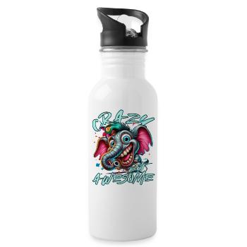 Crazy but Awesome Elefant Comic Stil - Trinkflasche mit integriertem Trinkhalm - Weiß - Rechts