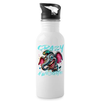 Crazy but Awesome Elefant Comic Stil - Trinkflasche mit integriertem Trinkhalm - Weiß - Rechts
