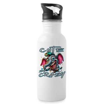 Cute but Crazy Elefant Comic Stil - Trinkflasche mit integriertem Trinkhalm - Weiß - Rechts