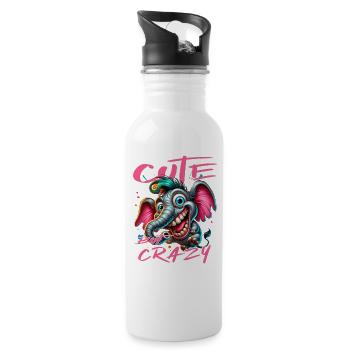 Cute but Crazy Elefant Comic Stil - Trinkflasche mit integriertem Trinkhalm - Weiß - Rechts