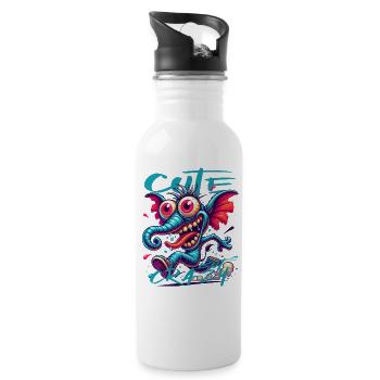Cute but Crazy Elefant Comic Stil - Trinkflasche mit integriertem Trinkhalm - Weiß - Rechts