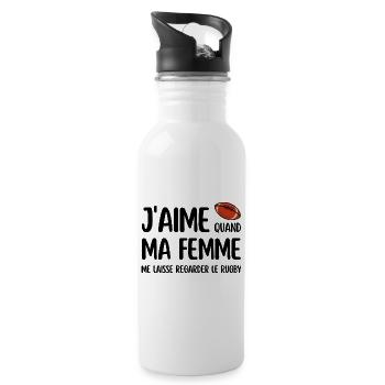 J'aime quand ma femme me laisse regarder le rugby - Gourde avec paille intégrée - blanc - Droite
