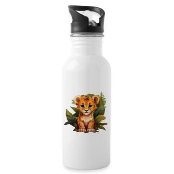 Young lion in the jungle - Cute lion cub - Water bottle with straw - white - Right