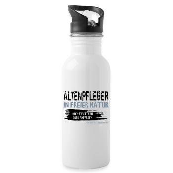 Altenpfleger in freier Natur. Altenpflege - Trinkflasche mit integriertem Trinkhalm - Weiß - Rechts
