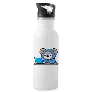 Niedlicher Hacker Koala schläft im Hoodie vorm PC - Trinkflasche mit integriertem Trinkhalm - Weiß - Rechts