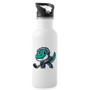 Dino T-Rex dinosaur playing hockey - Water bottle with straw - white - Right