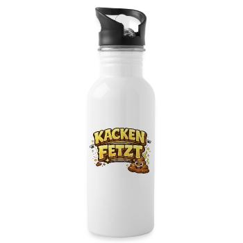 Kacken  - Trinkflasche mit integriertem Trinkhalm - Weiß - Rechts