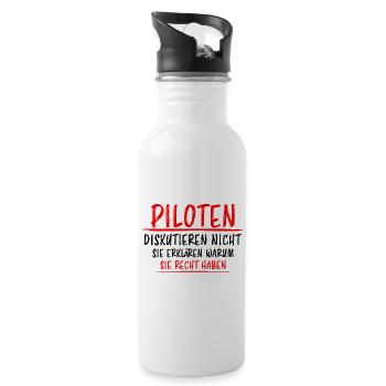Pilot Lustiger Spruch Flugplatz Flugsport Geschenk - Trinkflasche mit integriertem Trinkhalm - Weiß - Rechts