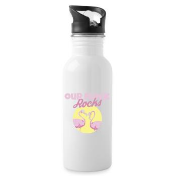 Our Flock Rocks Flamingo Family Summer Vacation - Trinkflasche mit integriertem Trinkhalm - Weiß - Rechts