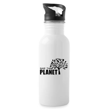 SAVE THE PLANET - Trinkflasche mit integriertem Trinkhalm - Weiß - Rechts