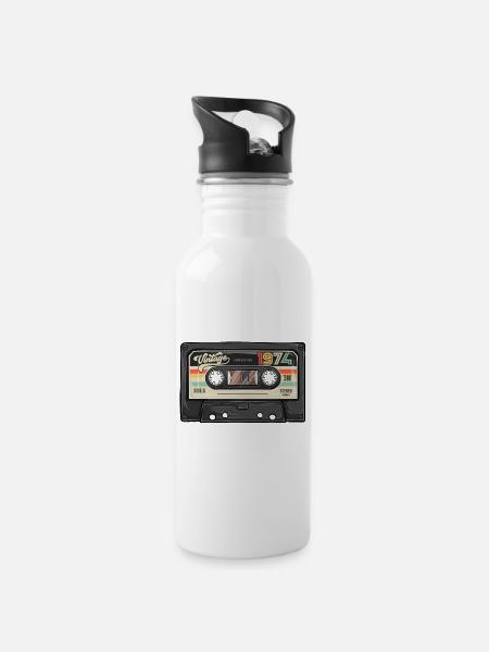 Vintage Kassette 1974 Retro Classic Geburtstag - Trinkflasche mit integriertem Trinkhalm - Weiß